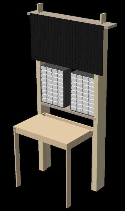 The design of the shelf, rendered in OpenSCAD
